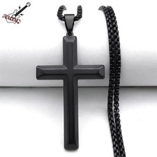Punk Cross Pendant Necklace for Women Men Stainless Steel Black Color Gothic Cha