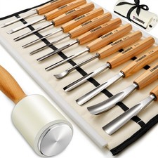 Wood Carving Kit, Wood Carving Tools Set of 12 Chisels and Mallet with Canvas...