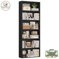 BüCherregal 180 Cm Schwarz 6 FäCher BüCherschrank Regal FüR Wohnzimmer BüRo