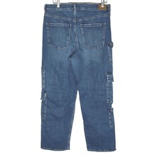 American Eagle Cargo Jeans Women 14 Regular Blue Baggy Straight Stretch
