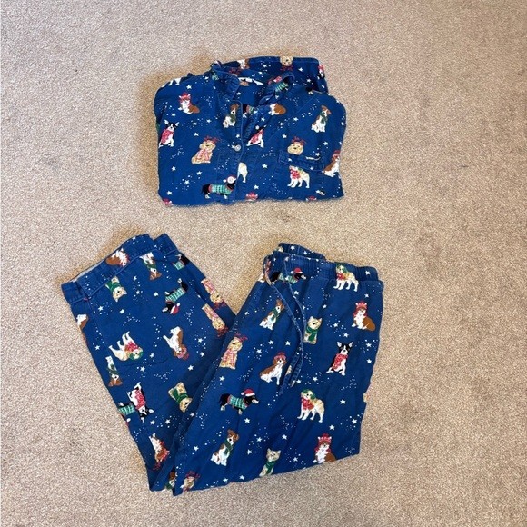 The Company Store Navy Blue Cats Dogs Christmas Print Flannel Pajama Set XXL