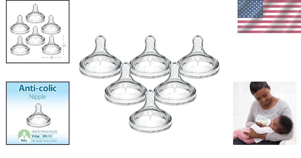 Mamilos de mamadeira de pescoço largo corte Y para líquidos mais grossos, pacote com 6 silicone - Imagem 2 de 4