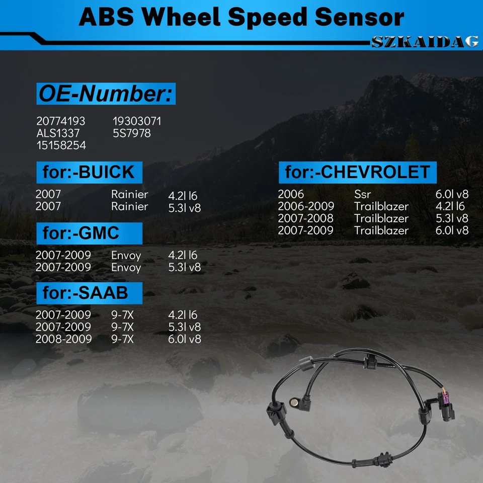 Sensor ABS delantero L o R para Buick Rainier Chevy Ssr GMC Envoy SAAB 2007-2009 Foto 2 de 4
