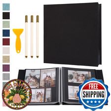 Photo Album Self Adhesive Pages Black Sticky Pages Large Scrapbook Linen Cover f