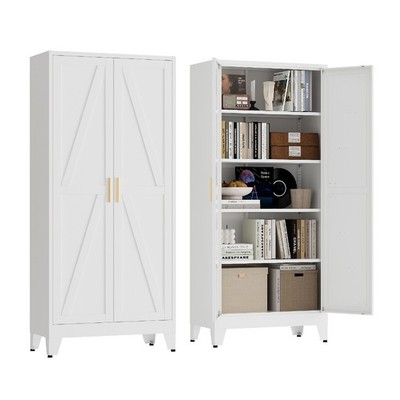 71'' Tall Pantry Cabinet, White Metal Pantry Storage Cabinet