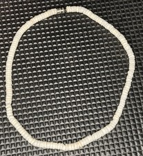 VTG Puka Shell Necklace Hawaiian Surfer Choker 13" Barrel Clasp White Matched