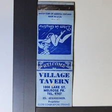 Village Tavern Melrose Park Vintage Blue Design Matchbook
