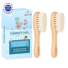 Baby Hair Brush 2 Pack Natural Wooden Premium Goat Bristle for Newborns Toddlers