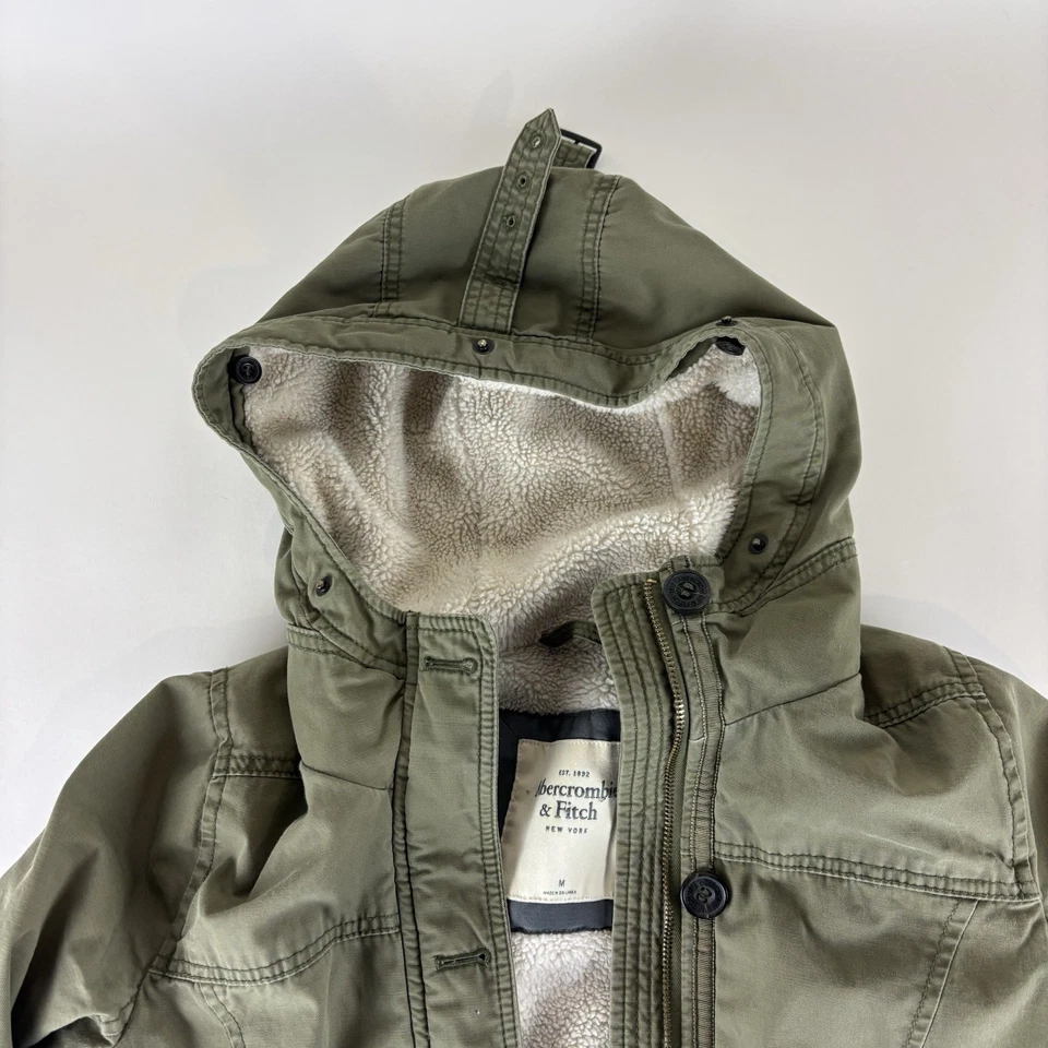 Abercrombie Fitch Parka Womens Medium Green Sherpa Lined Military Field Jacket - Image 3 of 4
