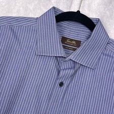 Tasso Elba Dress Shirt Mens 17 34/35 XL Blue/Gray Striped Non-Iron Cotton