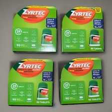 Lot Of 4 Zyrtec Cetirizine HCI Allergy Relief 10 mg 90 Tablets Exp 2027