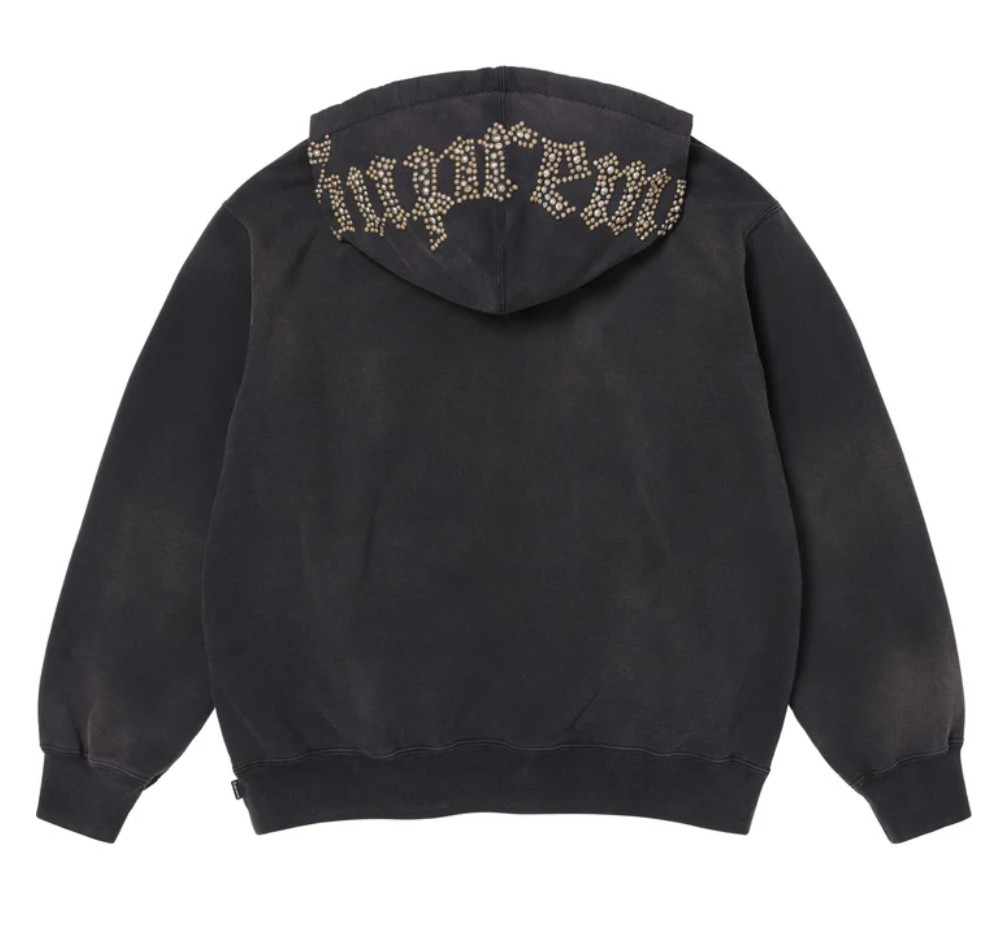 ✓Supreme SS26 Overdyed Studded Hooded Hoodie Size Medium Black