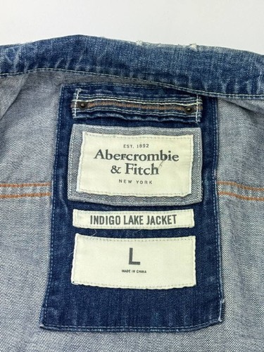 Abercrombie & Fitch Mens Blue Denim Indigo Lake Jacket Trucker Jean Jacket Sz L - Picture 13 of 14
