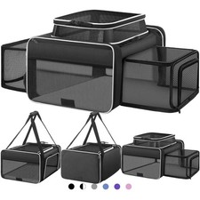 Top and 2 Sides Expandable Cat Carrier 18.0"L x 13.5"W x 9.5"H, Black  White