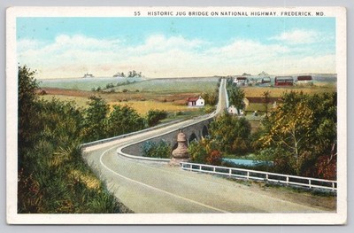 Historic Jug Bridge on National Highway Frederick MD White Border Postcard