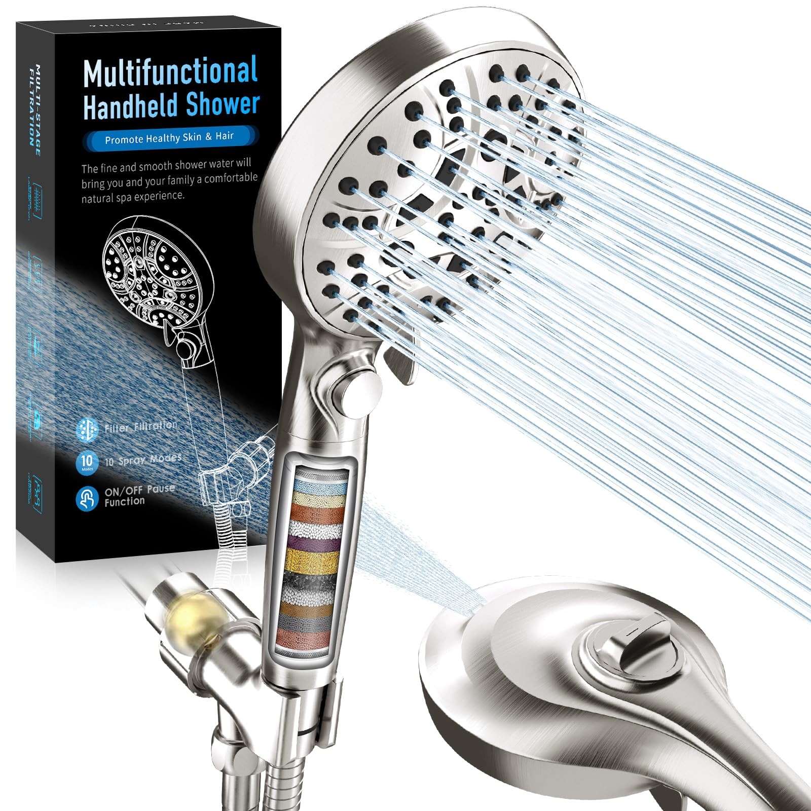 Brushed Nickel Handheld Water Softener Shower Head with Filter for Hard Water...