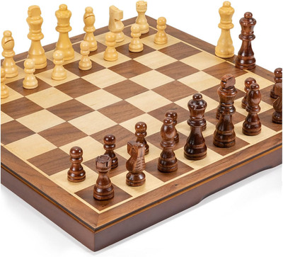 Chess Set Board Games for Adults: Handmade Walnut Wooden 15'' 2 Extra Queens Fold