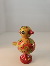 VTG Hand Carved Wood Bird Whistle Folk Art Hand Painted Colorful Chick Birdie