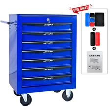 Lockable 7 Drawers Rolling Tool Box Cart Tool Chest Storage Cabinet Wheels Metal