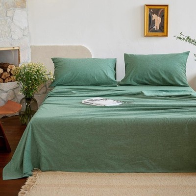 Cotton Flat Only King Size, 100% Stone Washed Cotton Linen Like Cooling Breat...