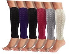 Leg Warmers for Women, 6 Pairs Knee High Cable Knit Warm Thermal Assorted B