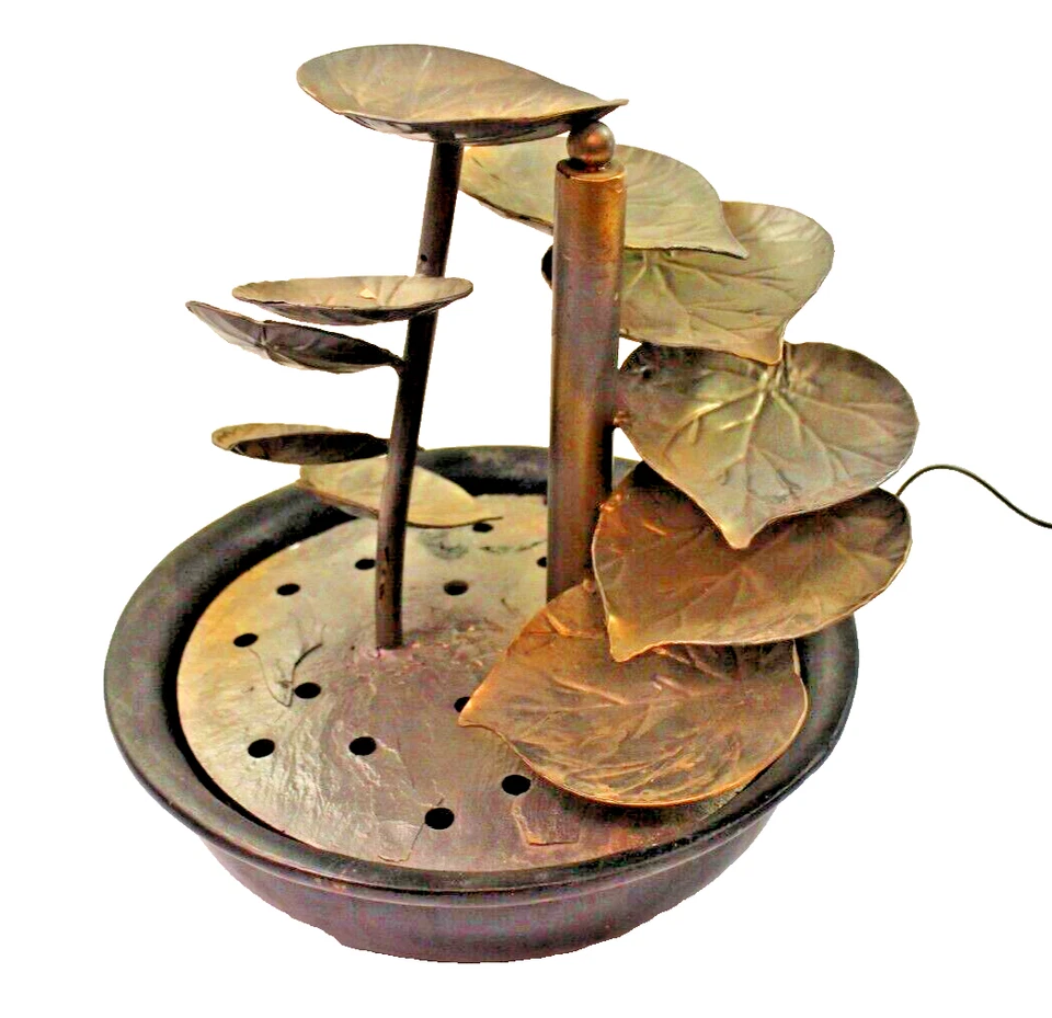 10 Teir Metal Lotus Leaf Tabletop Self-contained Indoor Fountain - Image 3 of 4