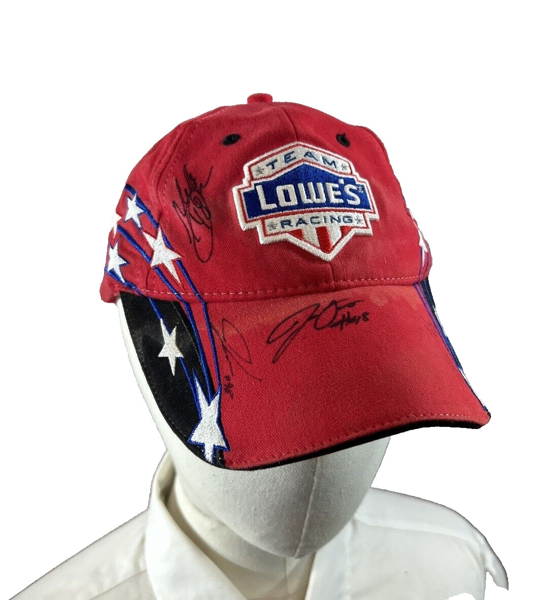 Chase Nascar Team Lowe's Racing Red Hat #48 Autographed 4 Times Strapback Cotton