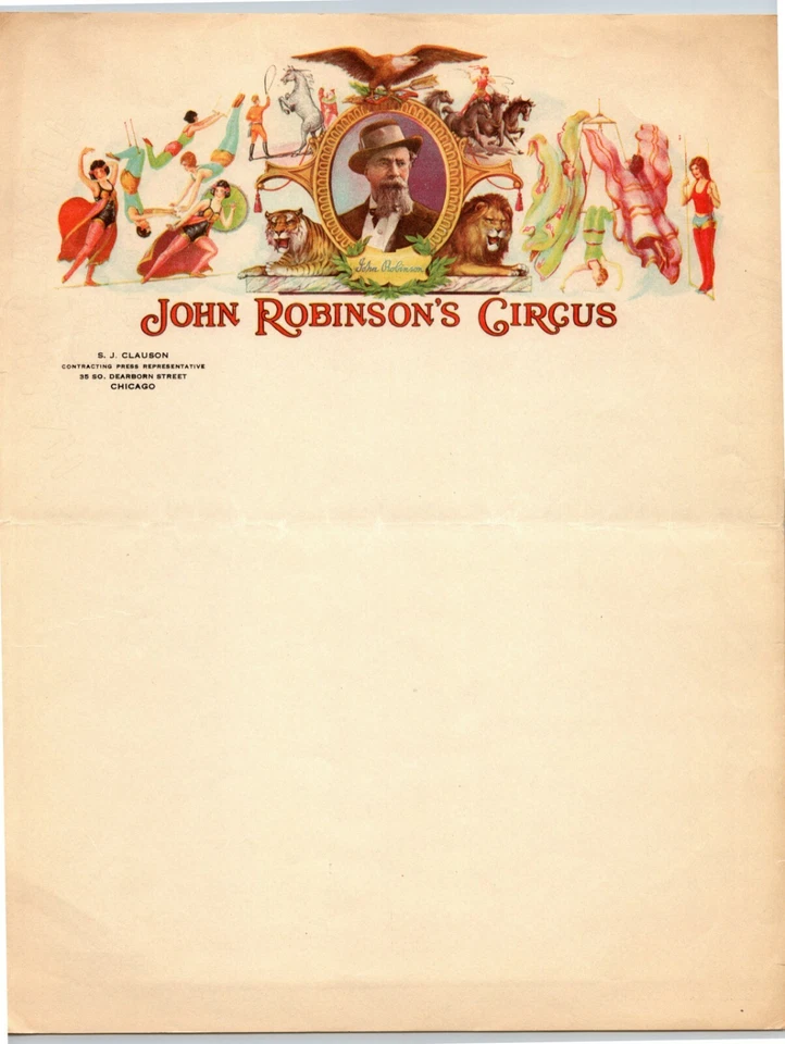 Sehr seltener John Robinsons Zirkus Briefkopf um 1930 Chicago S.J. Clauson - Bild 2 von 3