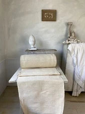 Vintage Farmhouse Table Runner Antique Plain Linen Fabric by the yard homespun 