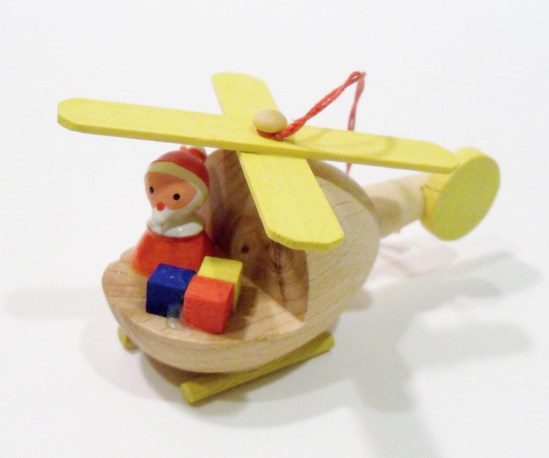 Santa Claus Helicopter Goula Spain Erzgebirge Style Wooden Wood Vintage Ornament