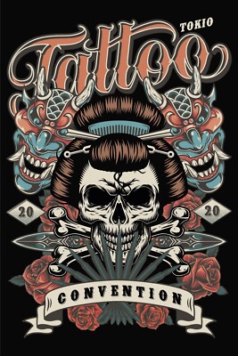 Blechschild 20x30 Tokio Tattoo Convention Konvention Tafel Wand Deko Bar Kneipe