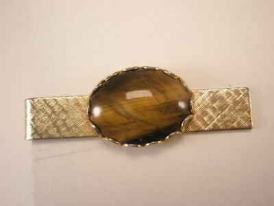 Barre De Cravate Vintage Ton Or Avec Cabochon Marron - Clip, Occasion élégant