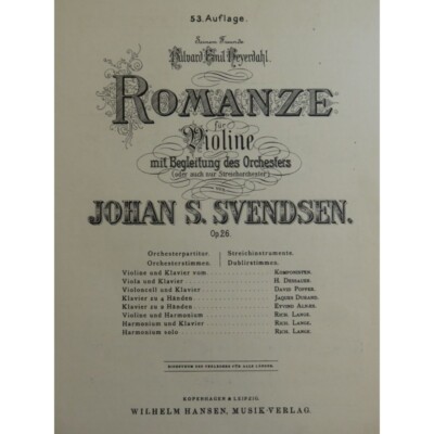 SVENDSEN Johan S. Romanze Violine Klavier ca1897