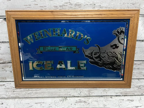 VTG Weinhard's Blue Boar Ice Ale Large Wood Framed Wall Hanging Bar Beer Sign