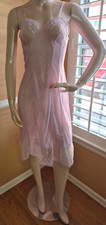 Vintage 70's C.F.C. Lilac Pink Nylon Lace Trim Slip Nightgown - Size 3