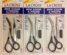 LOT OF 3 - Sally Hansen La Cross Brow Scissors & Tweezers Sets #73865 NEW.