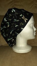 Dragonflies on Black Medical Surgical Bouffant Scrub Hat ONE SIZE  L