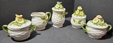Lot 5 Geo Z Lefton Rustic Daisy. Coffee Jar, Creamer, Jam/Jelly, Sugar Bowl x2