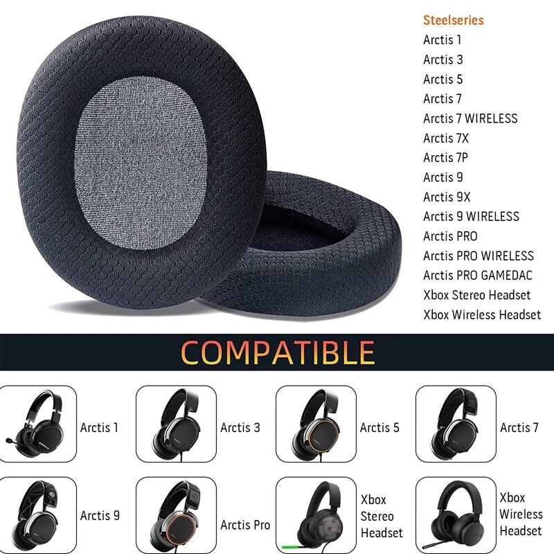 Ersatz-Ohrpolster Für Arctis Gaming-Kopfhörer – Memory-Schaum, Schwarz, Kompatibel Mit Arctis 1, 3, 5, 7, 9 Pro