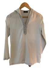 A.P.C. Womens Tan Hooded Boho Cotton Shirt Button Loop Tunic Long Sleeve S APC