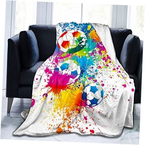 Soccer Blanket Fun 60"x50" Medium for Teens Colorful Soccer Fun Ball Footballs