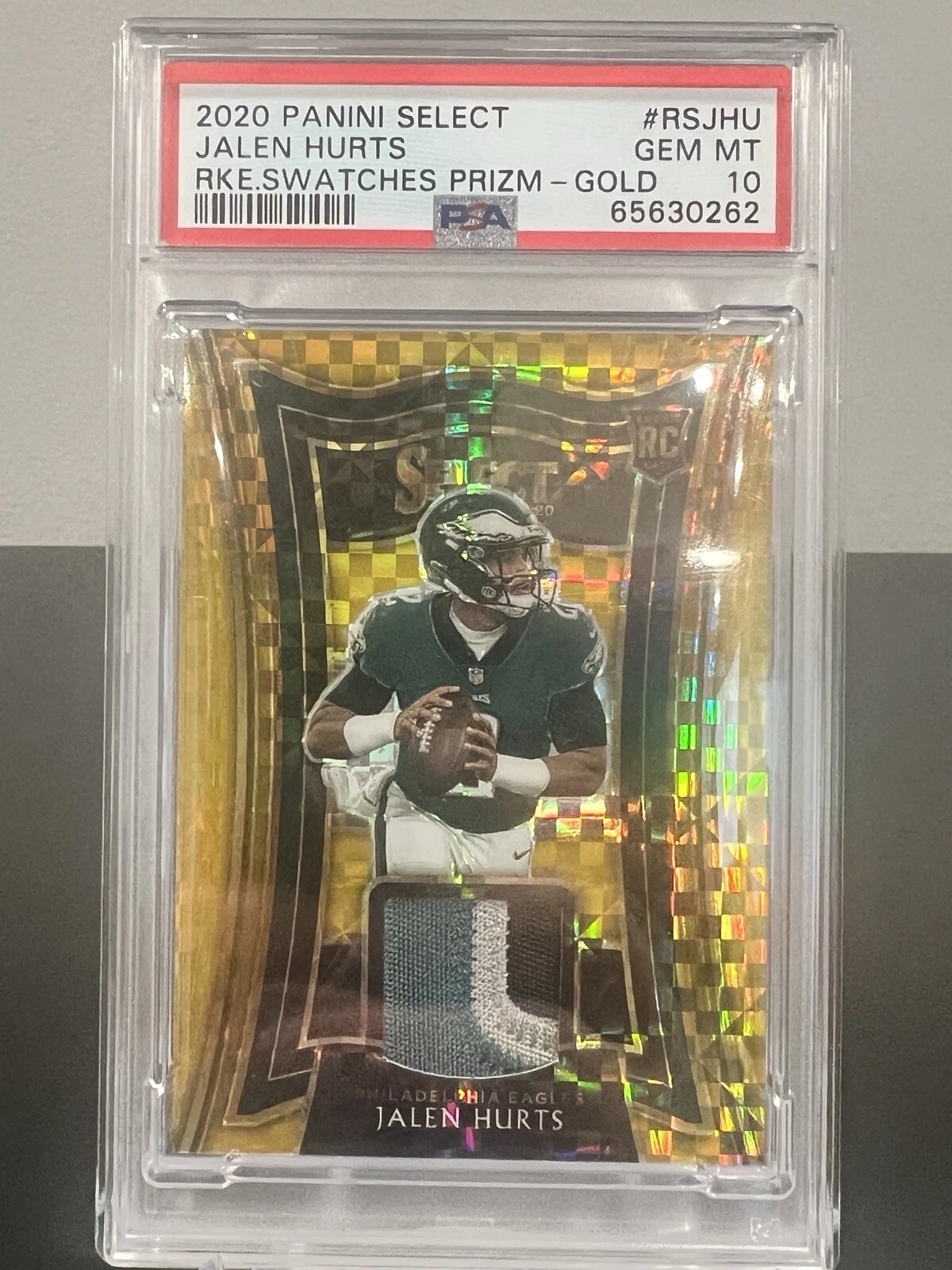Jalen Hurts Panini Select Rookie Swatches Prizm #RSJHU Gold