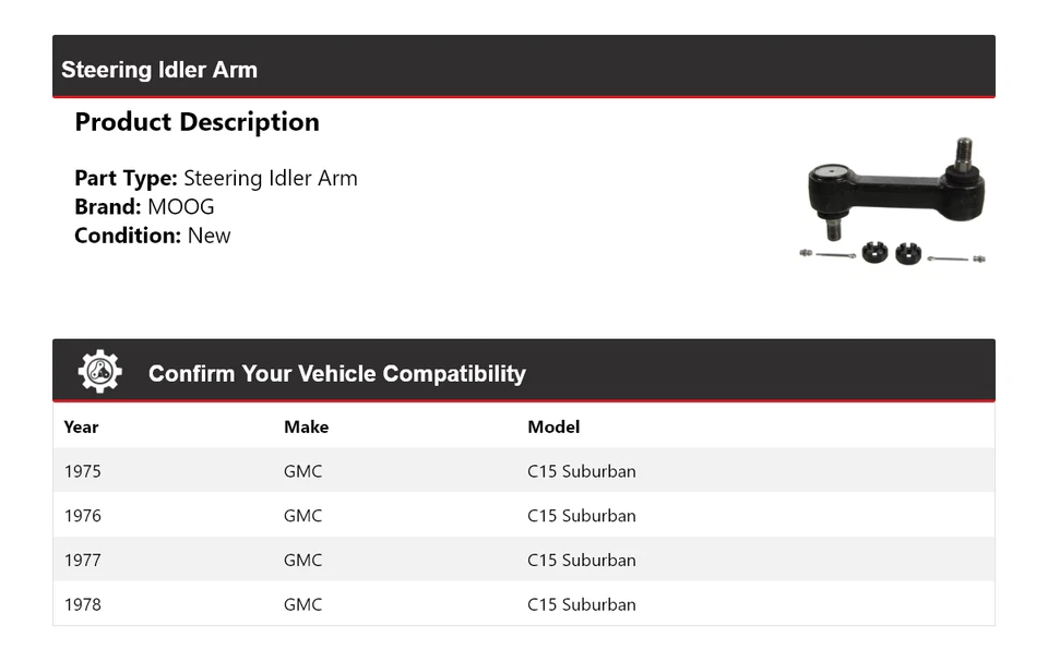 For 1975-1978 GMC C15 Suburban Steering Idler Arm MOOG 1975 1976 1977 1978 - Image 2 of 4
