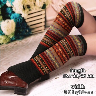 Women Warm Leg Warmers Boho Woolen Knitted Boot Stockings Knee High Boot Cuffs