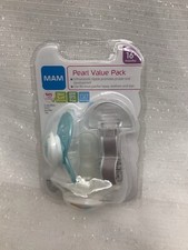 MAM Infant Baby Ortho 2pk Pacifiers With Clip Binkys Elephant Balls Blue 16 M