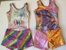 Lot of 2 Reflectionz Girls Dance/Gymnastics Leotard  Shorts Sets, Size 2, New
