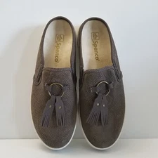 Spenco Women Sz 8.5 Bindie Comfort Brown Snake Skin Embossed Suede Slip-on Clogs