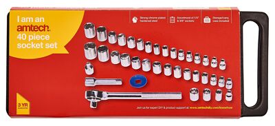 40 Pc Socket Set 3/8'' & 1/4'' Drive Sae & Metric Sockets Reversible Ratchet Torx