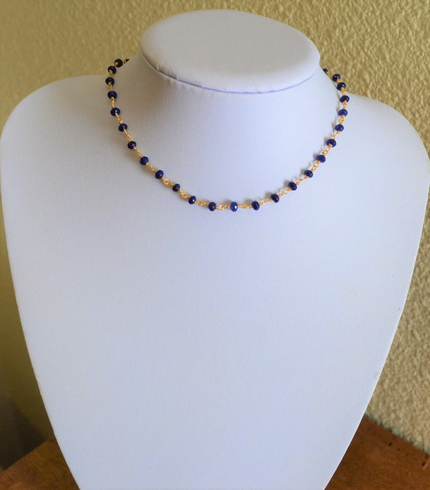 Precioso collar gargantilla de oro amarillo con zafiro azul facetado genuino hecho a mano Foto 2 de 4