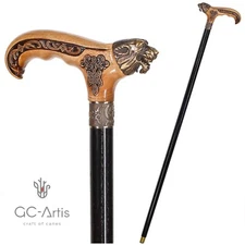 Wolf Bronze & Wood Walking Cane Stick Celtic Style 36'', for men women